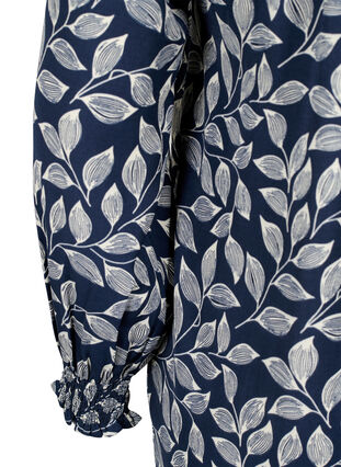 Zizzifashion Blouse with smock and v-neckline, Navy Leaf, Packshot image number 3