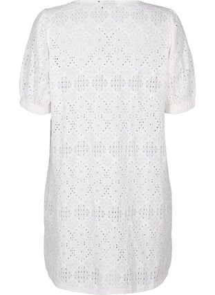 Zizzifashion Short dress with v-neck and hole pattern, Bright White, Packshot image number 1