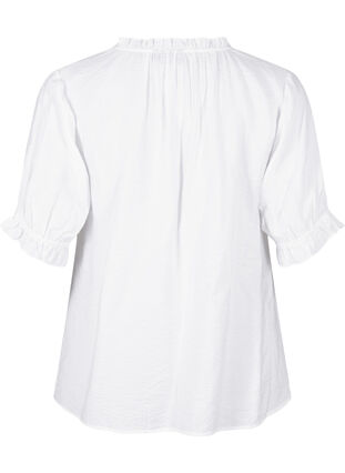 Zizzifashion Short-sleeved viscose blouse with ruffle details, Bright White, Packshot image number 1