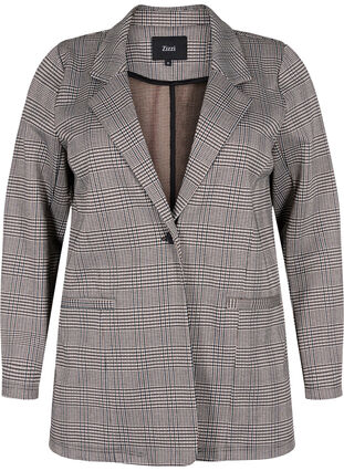 Zizzifashion Checkered blazer with button closure, Beige Brown Check, Packshot image number 0