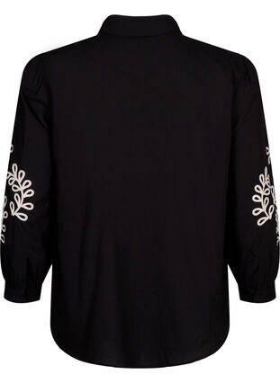 Zizzifashion Loose cotton shirt with embroidery, Black, Packshot image number 1