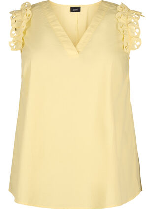 Zizzifashion Sleeveless cotton top with ruffles, Popcorn, Packshot image number 0
