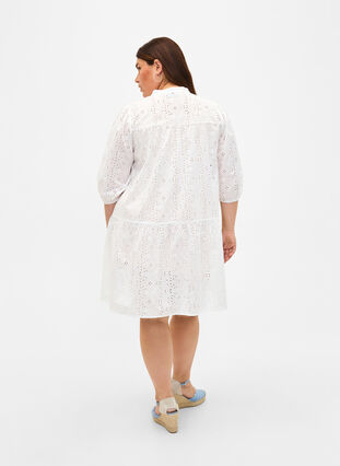 Zizzifashion Embroidery anglaise shirt dress in cotton, Bright White, Model image number 1
