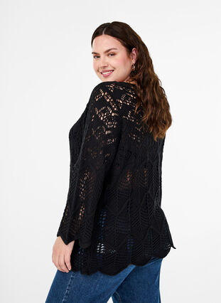 Zizzifashion Knitted blouse with lace pattern, Black, Model image number 1