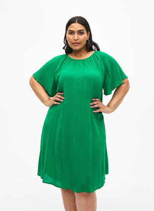 Zizzifashion Viscose dress with short sleeves, Jolly Green, Model image number 0