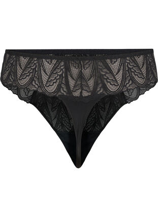 Zizzifashion G-string briefs with lace and a regular waist, Black, Packshot image number 1