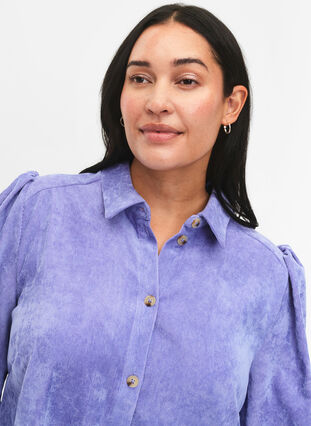 Zizzifashion Corduroy dress with 3/4 sleeves and buttons, Lavender Violet, Model image number 2