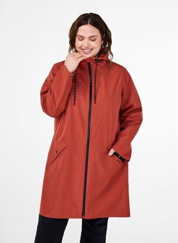 Zizzifashion Rain jacket with pockets and hood, Chili Oil, Model image number 0