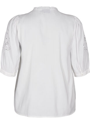 Zizzifashion Shirt blouse with ruffles and broderie anglaise, Bright White, Packshot image number 1