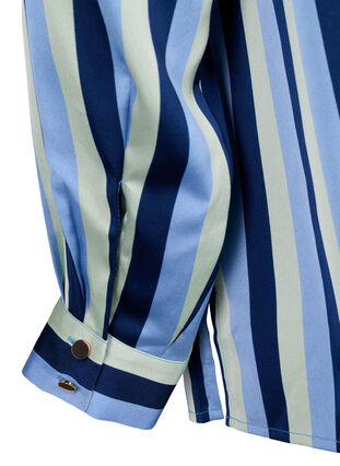 Zizzifashion Striped satin shirt with collar, Blue Stripe, Packshot image number 3