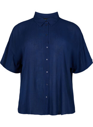 Zizzifashion Short-sleeved viscose shirt with collar, Medieval Blue, Packshot image number 0