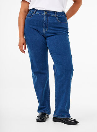 Zizzifashion High-waisted Gemma jeans with straight fit, Dark blue, Model image number 2