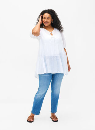 Zizzifashion A-line viscose tunic with lace-up detail, Bright White, Model image number 2