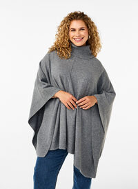 Poncho with high neck, Medium Grey Melange, Model