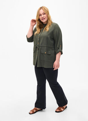 Zizzifashion Linen blend shirt with pockets, Thyme, Model image number 2