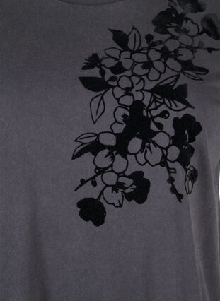 Zizzifashion Organic cotton T-shirt with print, D.Grey Wash W. Flok, Packshot image number 2