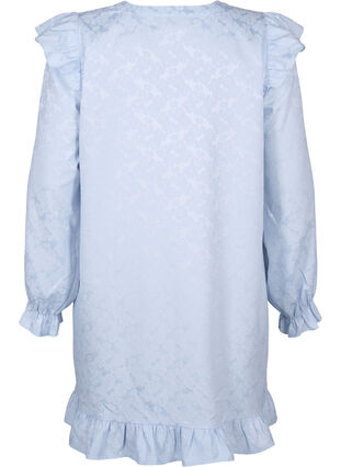 Zizzifashion Jacquard dress with long sleeves and ruffle detail, Ancient Water, Packshot image number 1