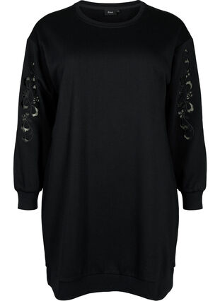 Zizzifashion Sweat dress with embroidered details, Black, Packshot image number 0