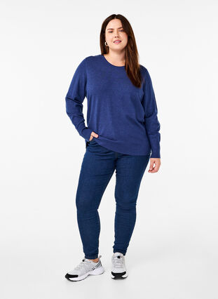 Zizzifashion FLASH - Knitted blouse with a round neck, Estate Blue Mel., Model image number 2