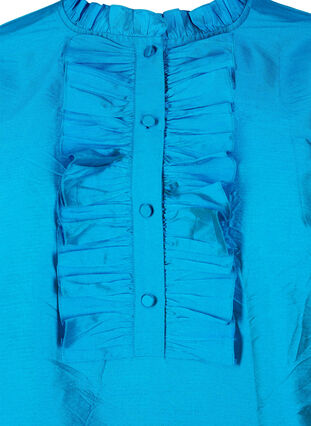 Zizzifashion Shiny shirt blouse with ruffles, Diva Blue, Packshot image number 2