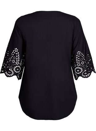 Zizzifashion Shirt blouse with broderie anglaise and 3/4 sleeves, Black, Packshot image number 1