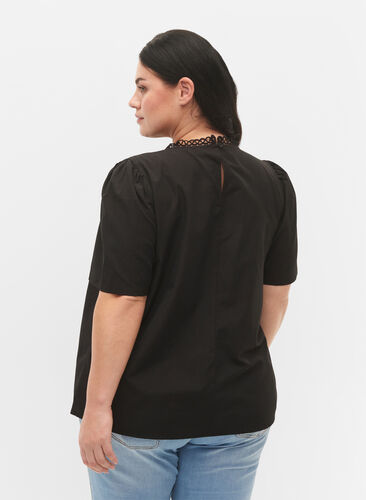 Zizzifashion Blouse with broderie anglaise and 1/2 sleeves, Black, Model image number 1