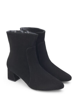 Zizzifashion Wide fit - Suede ankle boots with heel, Black, Packshot image number 1