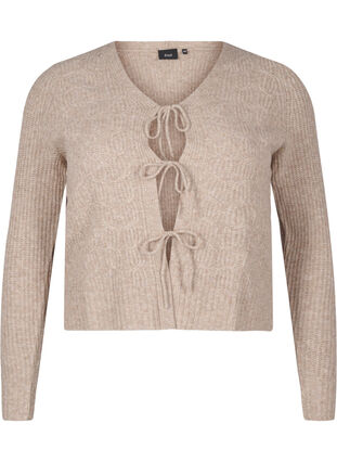 Zizzifashion Knitted cardigan with tie details, Simply Taupe Mel., Packshot image number 0