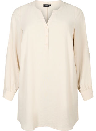 Zizzifashion Solid color tunic with v-neck and buttons, Warm Off-white, Packshot image number 0