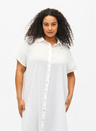 Zizzifashion Long shirt in cotton blend with linen, Bright White, Model image number 2
