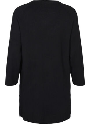 Zizzifashion Knitted dress with a round neck and slit, Black Solid, Packshot image number 1