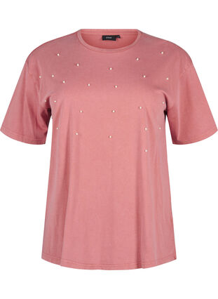 Zizzifashion T-shirt with pearls, Heather Rose Washed, Packshot image number 0