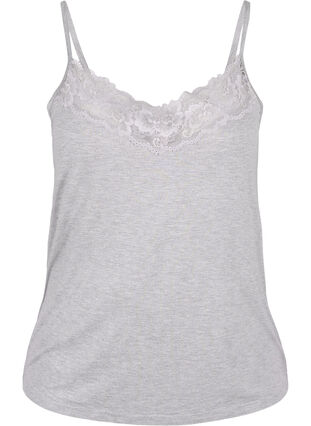 Zizzifashion Lace detail viscose top, Medium Grey Melange , Packshot image number 0