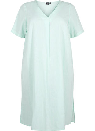 Zizzifashion Cotton blend kaftan dress with linen, Brook Green, Packshot image number 0