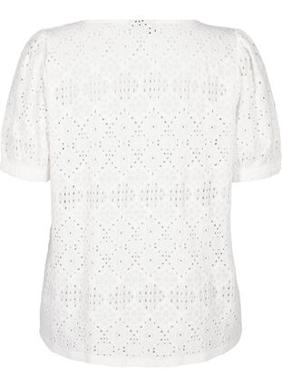 Zizzifashion Short-sleeved blouse with lace pattern, Bright White, Packshot image number 1