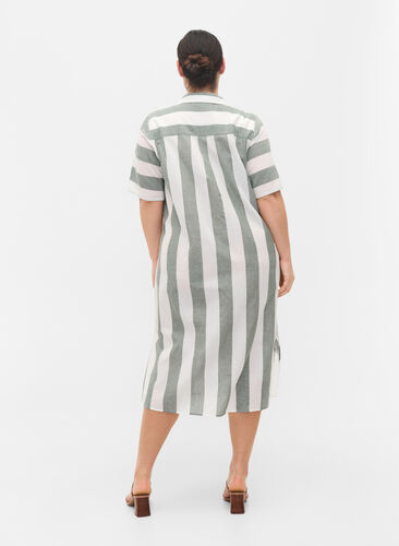 Zizzifashion Short-sleeved cotton shirt dress with stripes, Thyme Stripe, Model image number 1