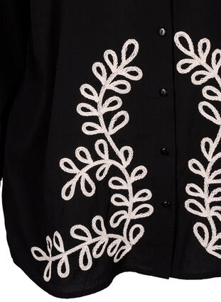 Zizzifashion Loose cotton shirt with embroidery, Black, Packshot image number 3