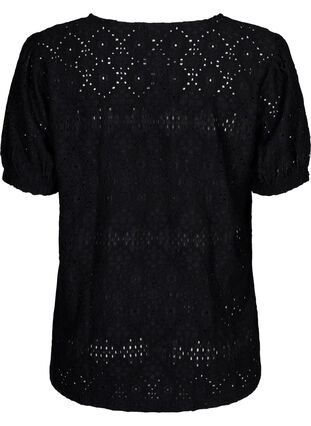 Zizzifashion Short-sleeved blouse with lace pattern, Black, Packshot image number 1