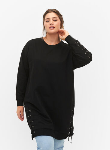 Zizzifashion Sweater tunic with drawstring details, Black, Model image number 0