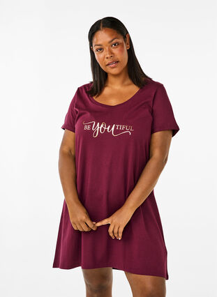 Zizzifashion Short-sleeved nightgown in organic cotton, Fig Be You, Model image number 0