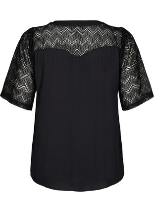 Zizzifashion Shirt blouse with short lace sleeves, Black, Packshot image number 1