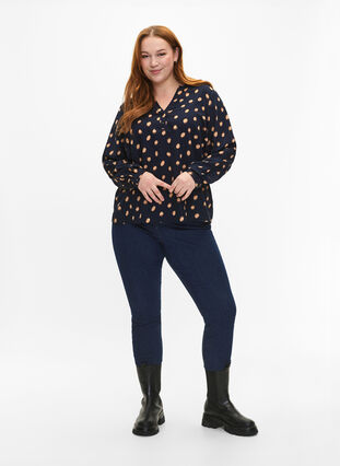 Zizzifashion FLASH - Long sleeve blouse with print, Blue Double Dot, Model image number 2