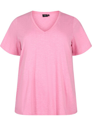 Zizzifashion Short sleeve basic t-shirt with v-neck, Rosebloom, Packshot image number 0