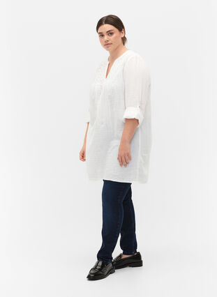 Zizzifashion Cotton tunic with anglaise embroidery, Bright White, Model image number 2