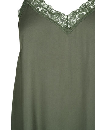 Zizzifashion Midi-length strap dress in viscose with lace, Thyme, Packshot image number 2