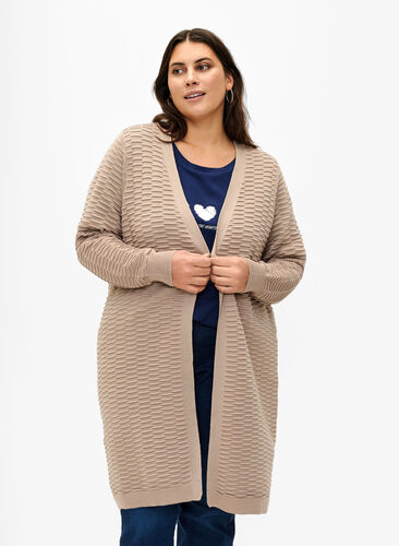 Zizzifashion Knitted cardigan in cotton-viscose mix, Simply Taupe, Model image number 0