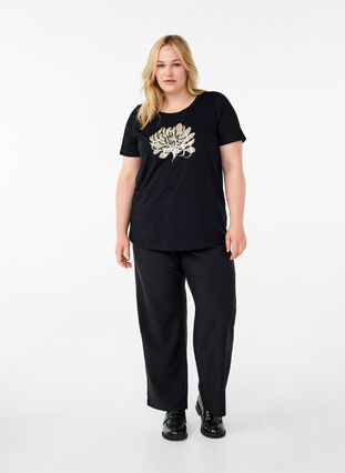 Zizzifashion T-shirt with a motif, Black w. Flower, Model image number 2