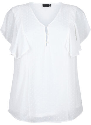 Zizzifashion Blouse with dotted texture and short sleeves, Bright White, Packshot image number 0