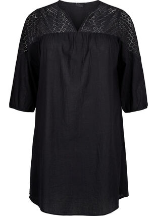 Zizzifashion Dress in a cotton blend with linen and crochet detail, Black, Packshot image number 0