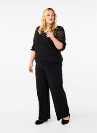 Wide-leg trousers with elasticated waistband, Black, Model